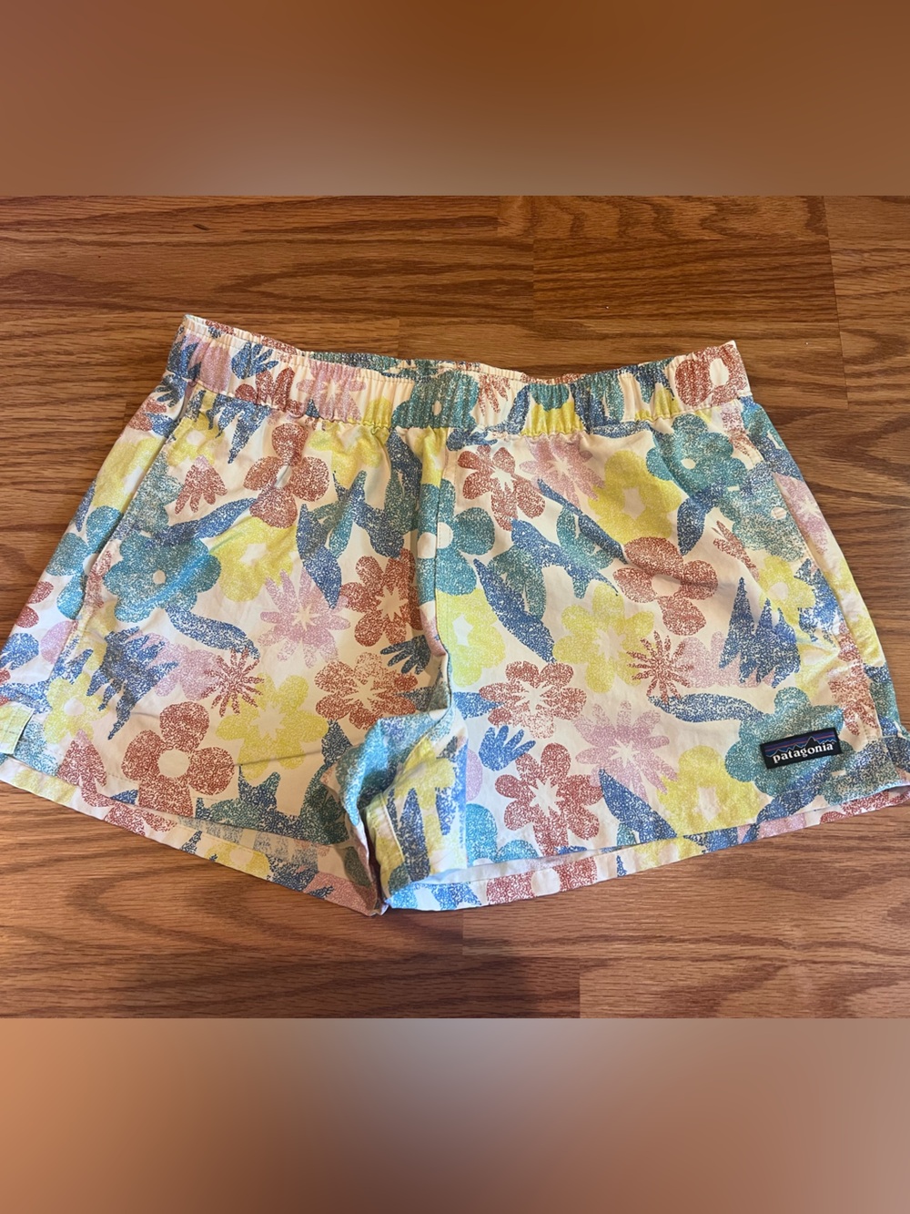 Patagonia Barely Baggies Floral Print Elastic Waist Skort - Yellow, Blue, Pink